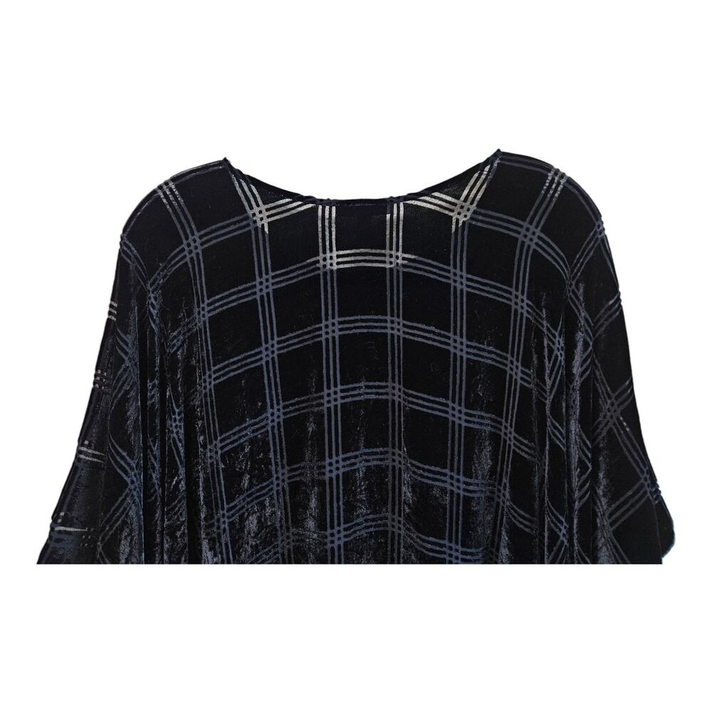 EILEEN FISHER Women One Size Poncho Velvet Burnout Black Plaid Lagenlook Topper - Picture 5 of 6